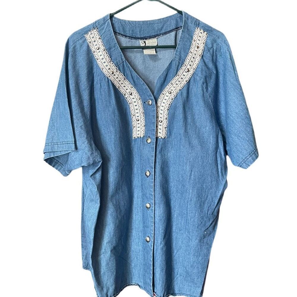 Vintage Visage size 2X denim western made in U.S.A. Top.